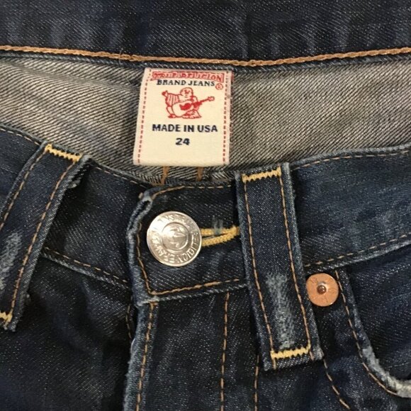 True Religion 24 (0) Riley Women’s Denim Bermuda Jeans Shorts Cutoffs Low Rise - Picture 7 of 10